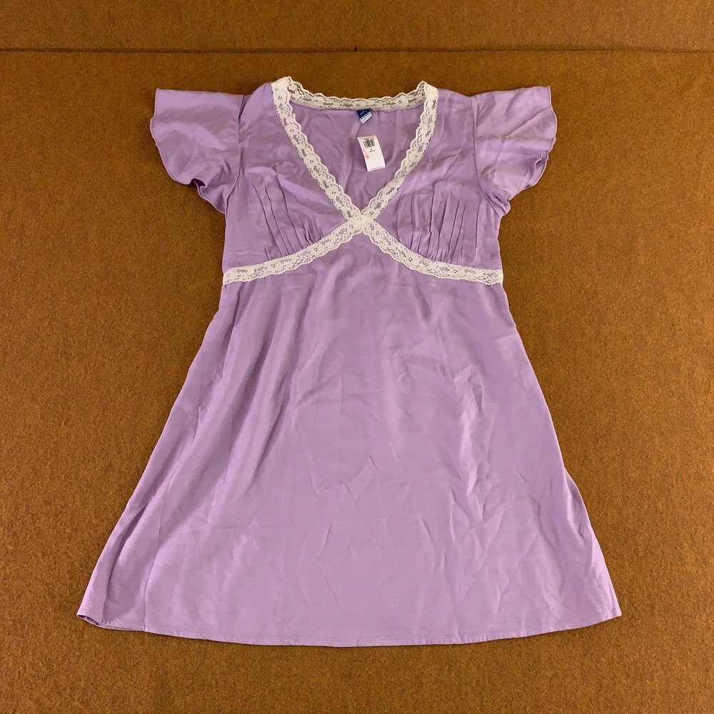 Old Navy Womens Petite Medium Lilac Fit & Flare Crepe Lace-Trim Mini Dress NWT